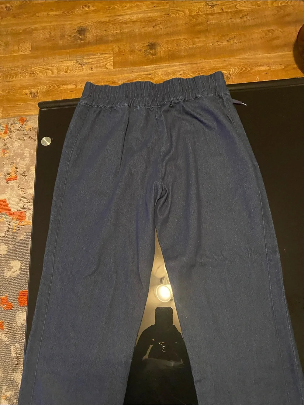 Women Patchwork Drawstring Pants - Blue/Gray